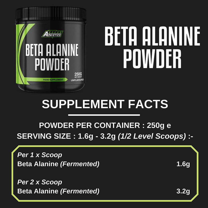 [Australia] - Beta Alanine Powder 250g by Freak Athletics - Premium Beta Alanine Supplement for Strength & Endurance - Suitable for Men & Women - UK Made 