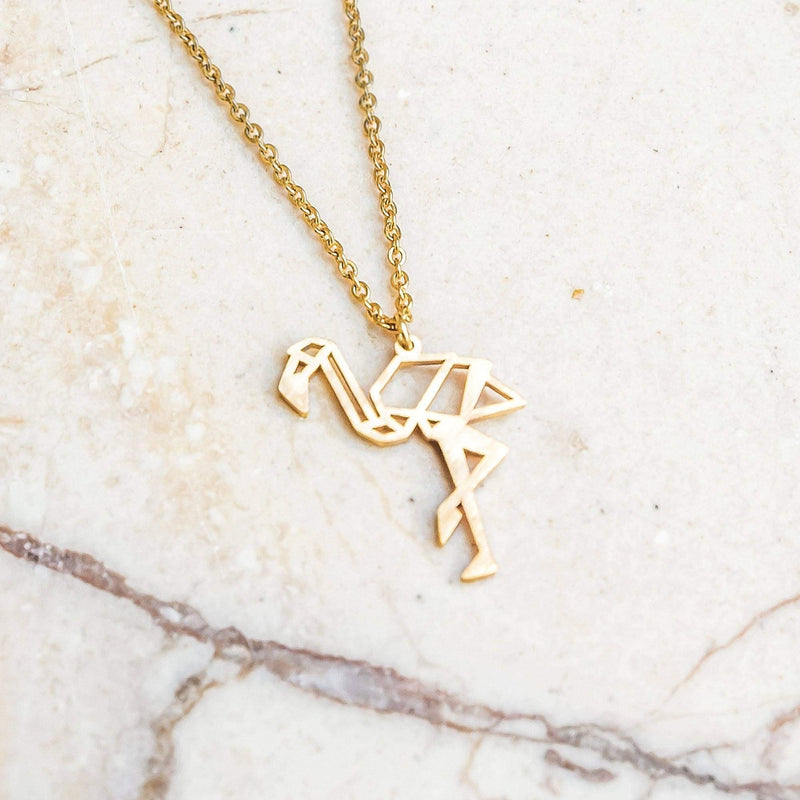 [Australia] - La Menagerie Flamingo Gold Origami Jewelry & Gold Geometric Necklace – 18 Karat Plated Gold Necklace & Flamingo Necklaces for Women – Flamingo Necklace for Girls & Origami Necklace 