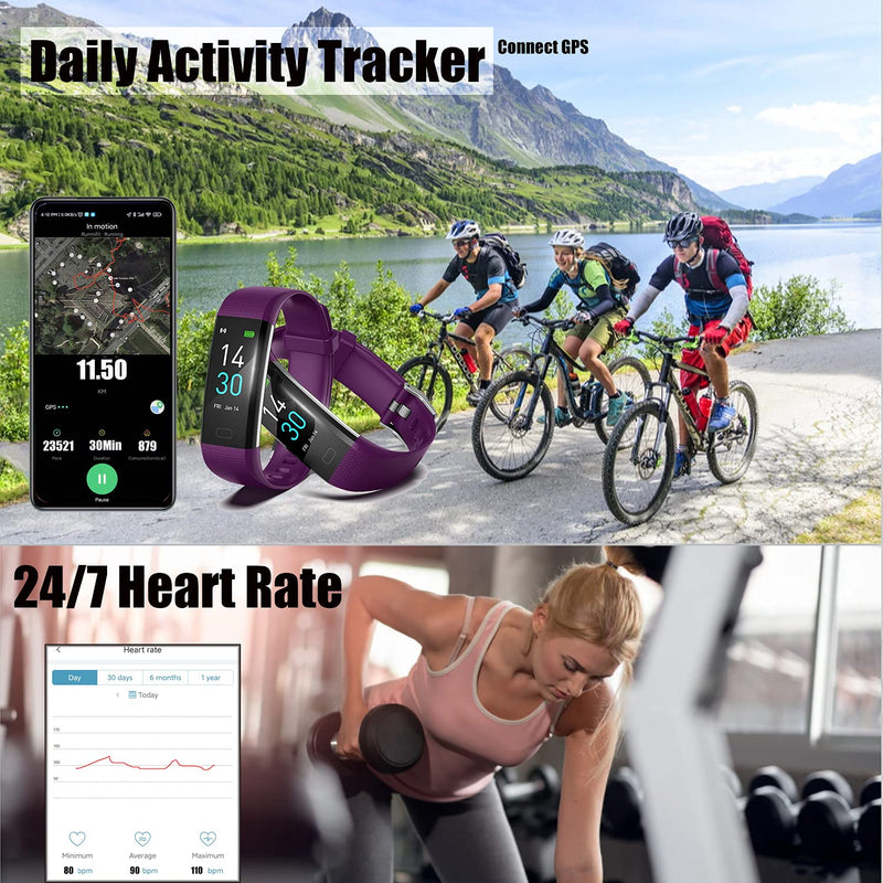 [Australia] - ENGERWALL Fitness Tracker with Step Counter /Calories /Stopwatch, Activity Tracker with Heart Rate Monitor, IP68, Health Tracker with Sleep Tracker, Smartwatch, Pedometer Watch for Women Men Kids Purple 