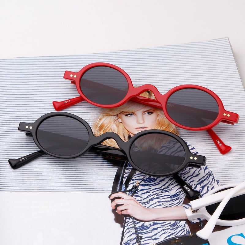 [Australia] - ADEWU Small Round Sunglasses Clout Goggles Retro Vintage Brand Design Men Women Red(frame)+gray(lens) 
