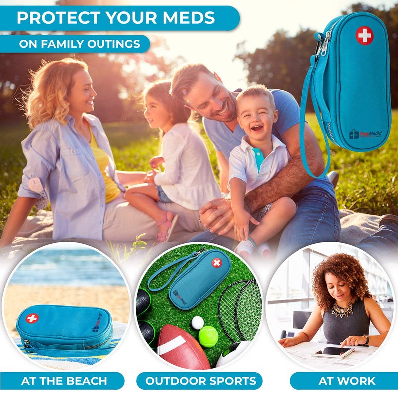 [Australia] - PracMedic Bags Epipen Carrying Case- Holds Epi Pens, Auvi Q, Epinephrine, Inhaler, Medicine Syringe, Diabetic Supplies, Portable and Insulated, Travel Medicine Bag for Emergencies, Updated (Teal) Teal 