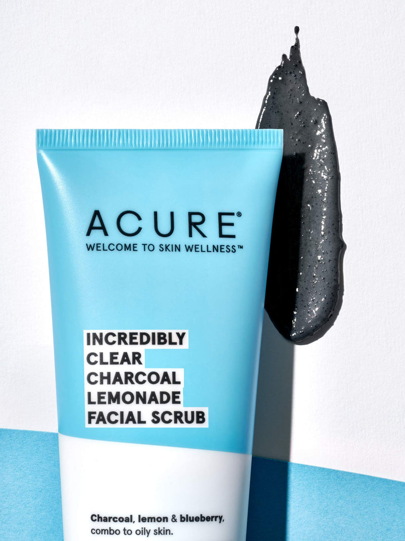[Australia] - ACURE Incredibly Clear Charcoal Lemonade Facial Scrub | 100% Vegan | For Oily to Normal & Acne Prone Skin | Charcoal, Lemon & Blueberry - Exfoliates & Detoxifies | 4 Fl Oz (Packaging May Vary) 