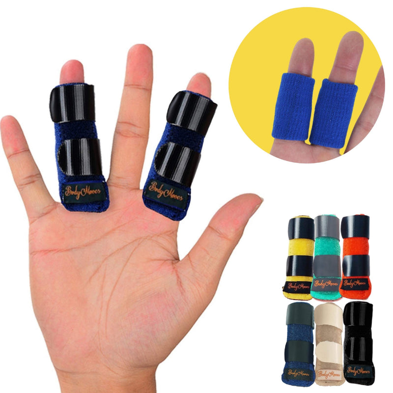 [Australia] - BodyMoves 2 Finger Splints plus 2 sleeves for Trigger Mallet Broken Finger brace joint support for men and women- ideal for seniors (4 pc set, Aqua Blue) 4 Count (Pack of 1) 
