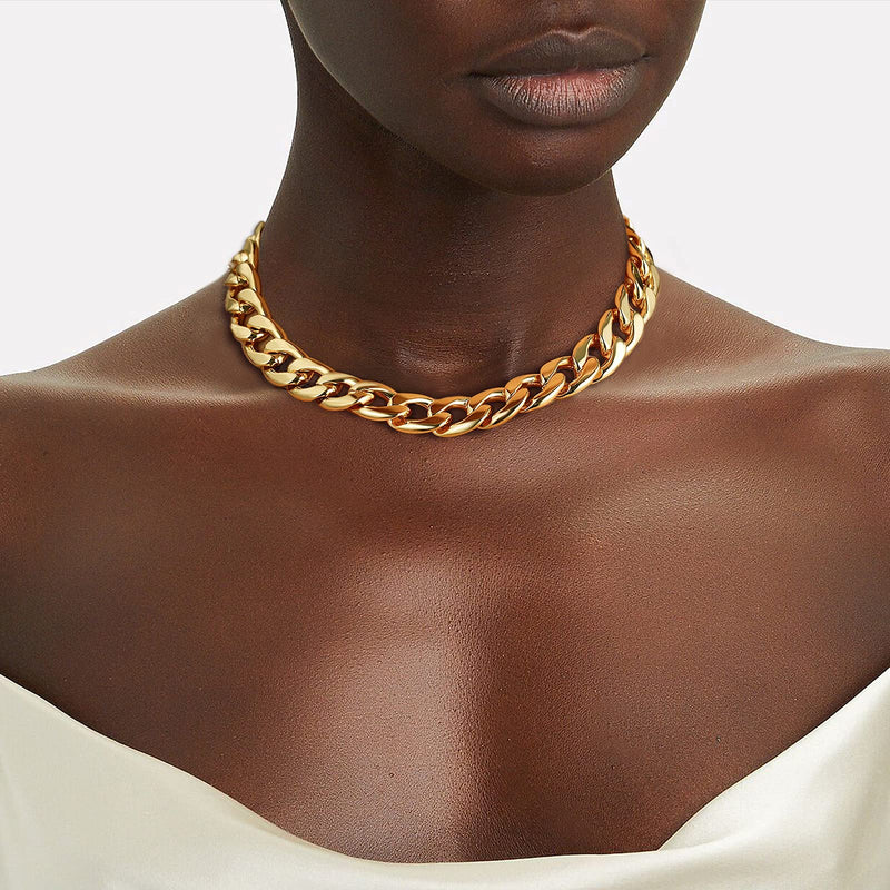 [Australia] - Cuban Chunky Necklace: Big Thick Hip Hop Link 14K Gold Plated Chain Jewelry for Cool Girls Boys Teens Women Men 16.0 Inches 