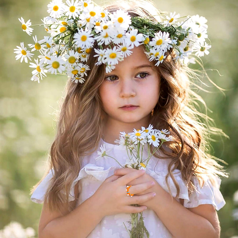 [Australia] - PANTIDE 10 Pcs Daisy Flower Bead Rings Set, Cute Handmade Flower Beaded Rings, Fashion Vsco Boho Beach Rings, Colorful Jewelry Rings with 7 Flowers Indie Kidcore Aesthetic for Teens Baby Girls 