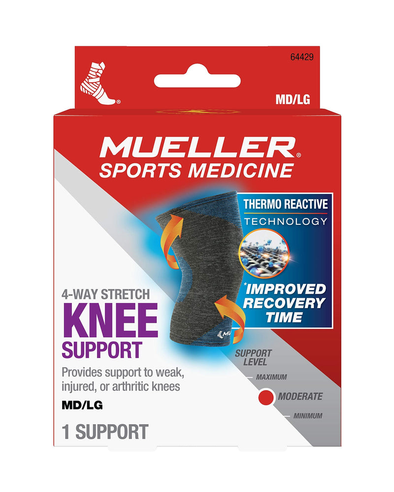 [Australia] - Mueller Sports Medicine FIR 4-Way Knee Support Sleeve, for Men and Women, Gray/Blue, M/L Medium/Large (Pack of 1) 