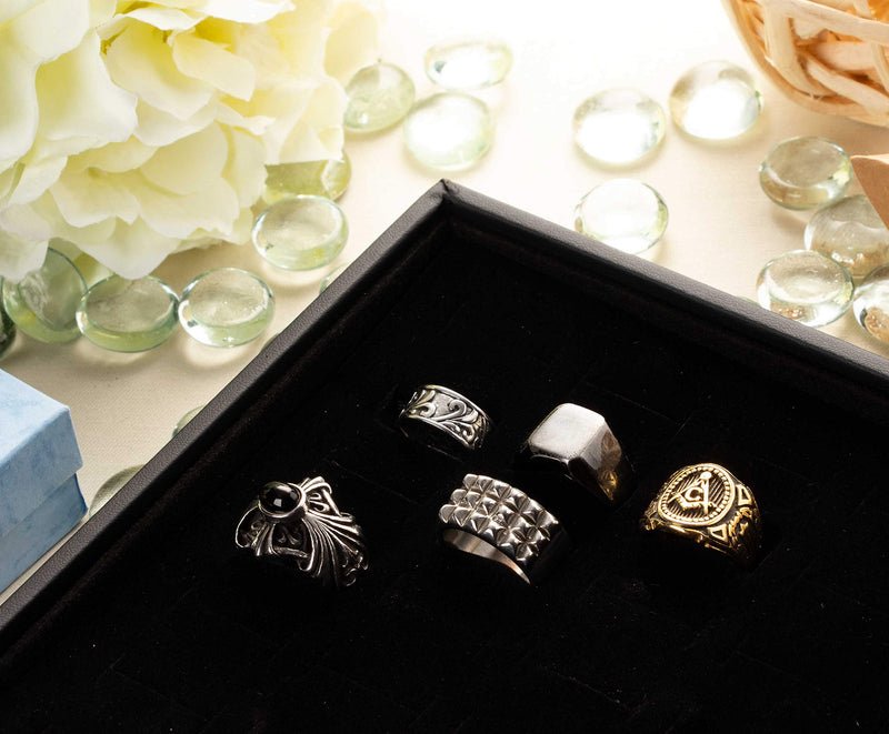 [Australia] - Ring Pad - 5-Pack Velvet Ring Display Tray, Ring Box Insert, Case, Ring Foam, Jewelry Tray Insert, for Accessory Storage, Show, Retail, Shop, Home, Counter Top, 100 Slot, Black, 13.4 x 9 x 0.5 Inches 