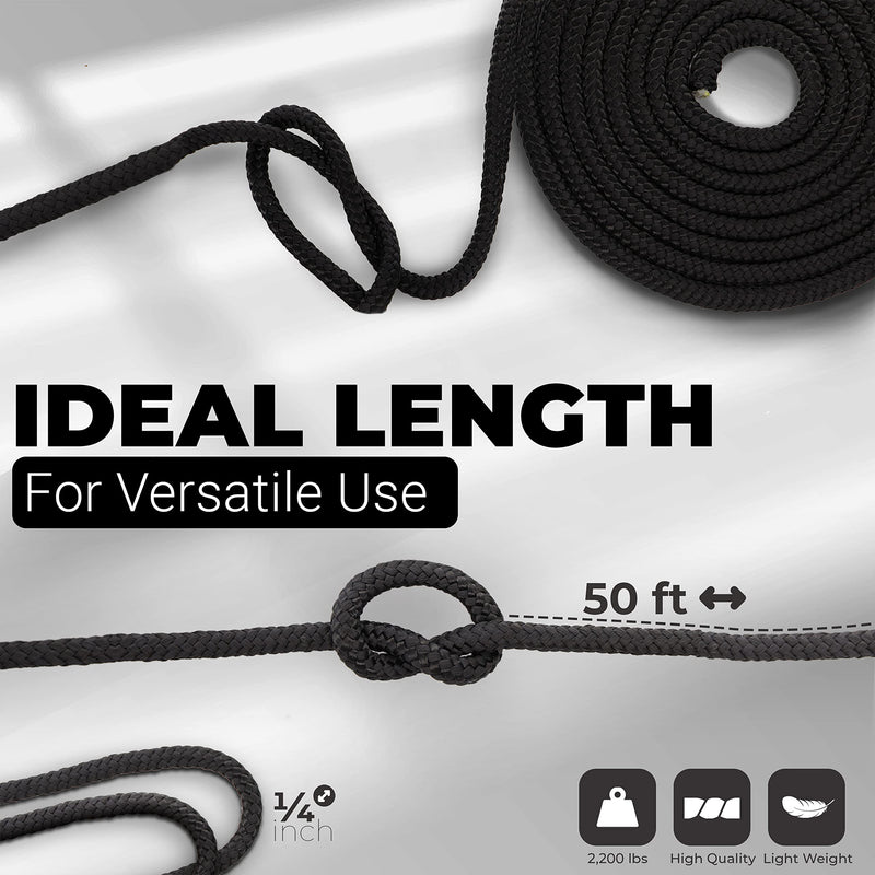 [Australia] - 50 ft. Nylon Braided Polypropylene Flag Pole Rope, 1/4 All Purpose Clothesline Camping Utility Moving Rope, Excellent Shock Absorption, Good for Tie, Pull, Swing, Pool & Knot, Black - by Ram-Pro 50 ft 1 - Pack 