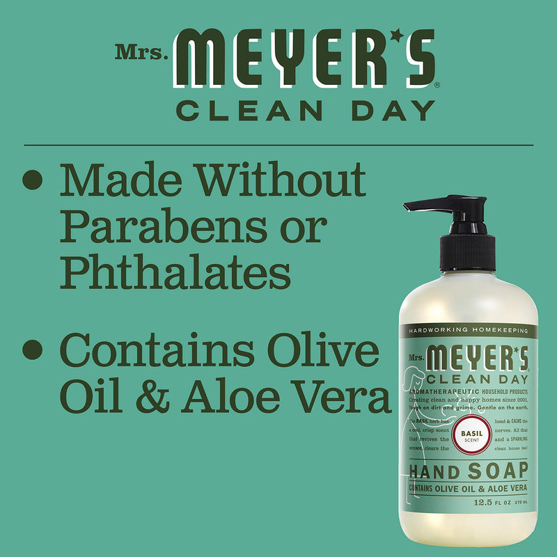 [Australia] - Mrs. Meyer's Clean Day Liquid Hand Soap, Cruelty Free and Biodegradable Hand Wash Made with Essential Oils, Basil Scent, 12.5 oz Bottle 