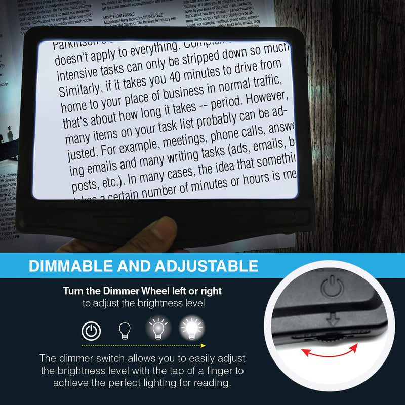 [Australia] - MagniPros 3X Large Ultra Bright LED Page Magnifier with 12 Anti-Glare Dimmable LEDs (Provide More Evenly Lit Viewing Area & Relieve Eye Strain)-Ideal for Reading Small Prints & Low Vision & Aging Eyes Black 