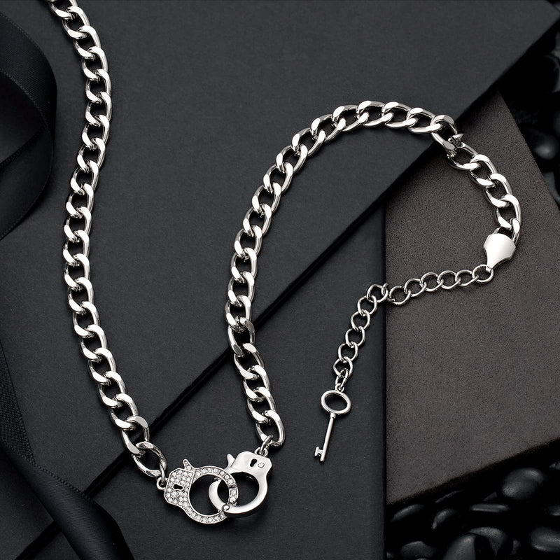 [Australia] - Silver Thick Cuban Necklace: Chunky Handcuff Fashion Link Chain Jewelry For Women Girl Boy Teen Men 