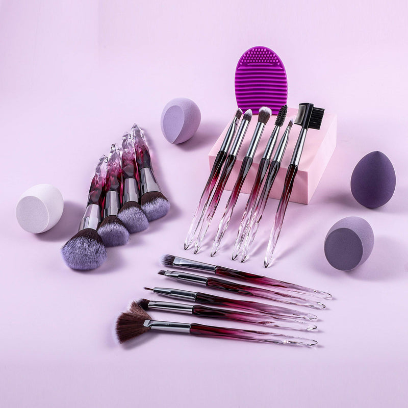 [Australia] - XMOSNZ Makeup Brushes 15pcs Premium Synthetic Bristles Crystal Handle Set Eyeshadow Brush Face Lip Eye Make Up Brush Sets Professional with 4 Makeup Sponges and Brush Egg 