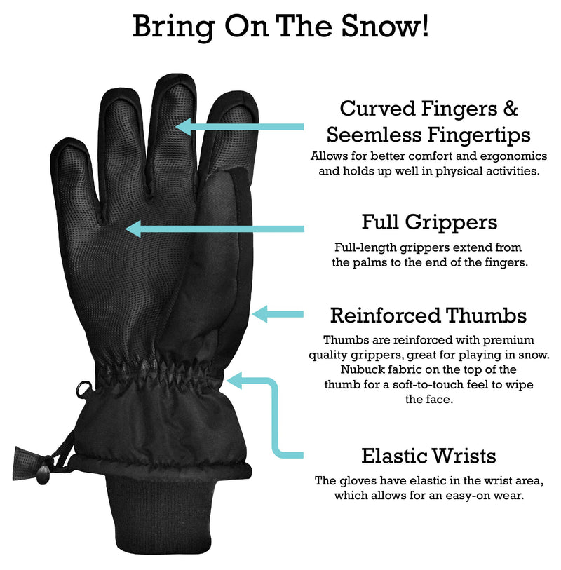 [Australia] - N'Ice Caps Men's and Women's 100 Gram Thinsulate Waterproof Ski Mittens and Gloves Gloves - Black Men's Large/XL 