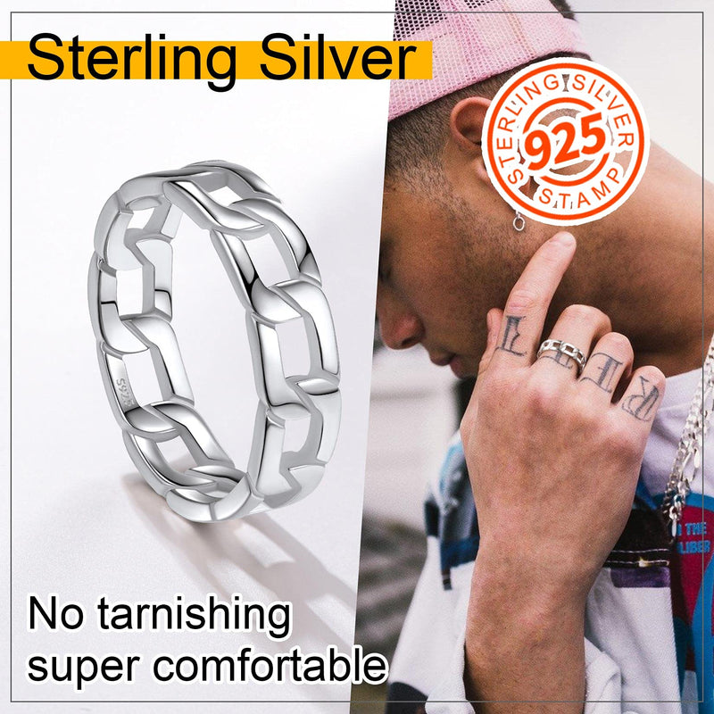[Australia] - ChainsPro Sturdy Cuban Link/Spinner Rings for Men/Women, Can Engrave, Size 06-12, 18K Gold Tone/316L Stainless Steel/Black (Send Gift Box) F-silver 6 