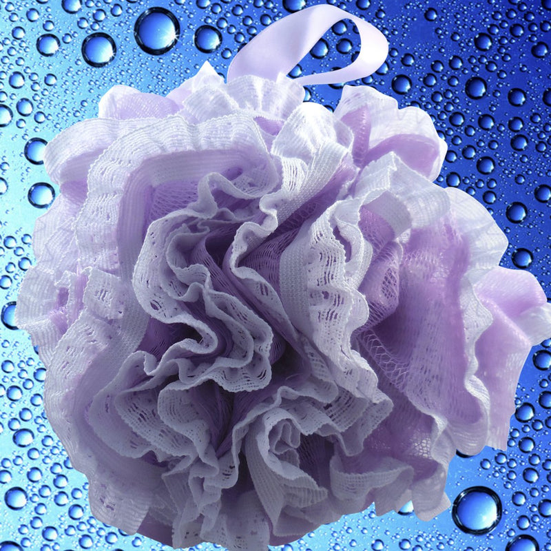 [Australia] - Loofah-Bath-Sponge Lace-Mesh-Set >> 2-Scrubs-in-1 by Shower Bouquet: Large Full 60g Pouf (4 Pack Spa Colors) Body Luffa Loofa Loufa Puff - Exfoliate, Cleanse Skin with Luxurious Bathing Accessories 