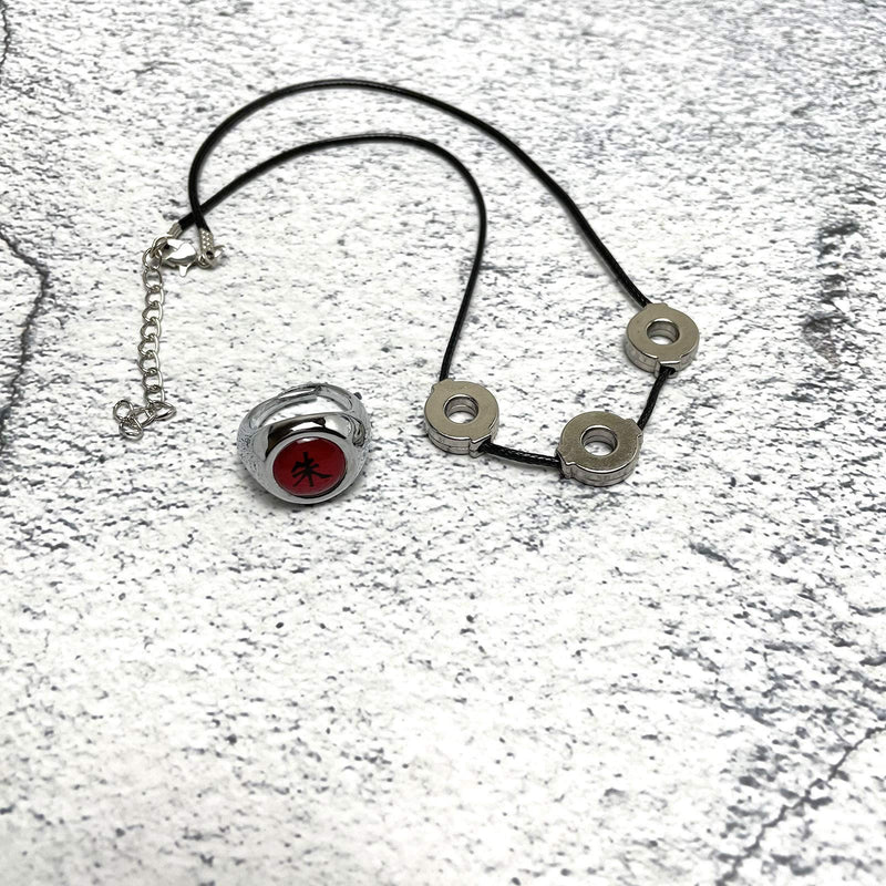 [Australia] - IMAKARA Anime Alloy Ring Necklace Jewelry Set Novelty Cosplay Accessories for Ninjia Itachi Uchiha Lovers Fans 