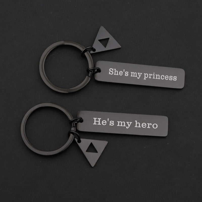 [Australia] - MAOFAED Couple Keychain Couple Gift Gift for Boyfriend Girlfriend Sey Legend of Zelda Inspired He’s My Hero She’s My Princess Vanlentine’s Day Gift Triforce Charm hero princess black 