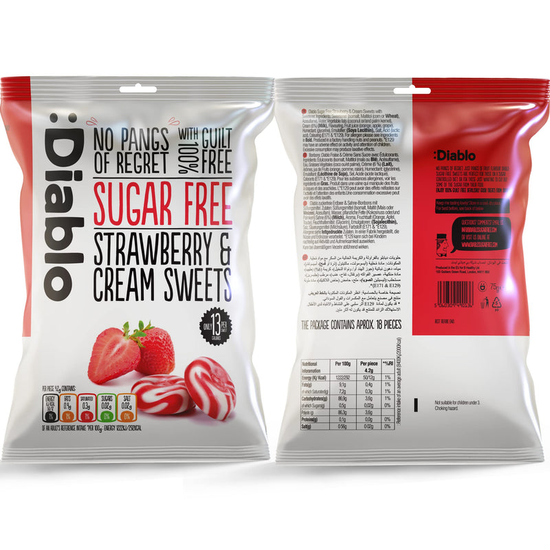 [Australia] - Diablo Strawberry & Cream Sweets |Sugar Free | Sweetened with Maltitol | Diabetic Hamper Available - Perfect for Gifting | 1 Packet 75g 75 g (Pack of 1) 