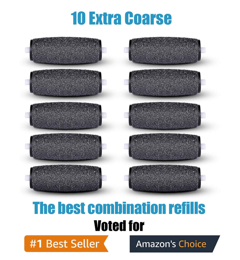 [Australia] - 10 Extra Coarse Replacement Roller Refill Heads for Amope Pedi Electronic Perfect Foot File with Diamond Crystals (Pack of 10) Black 10 Black Extra Coarse 