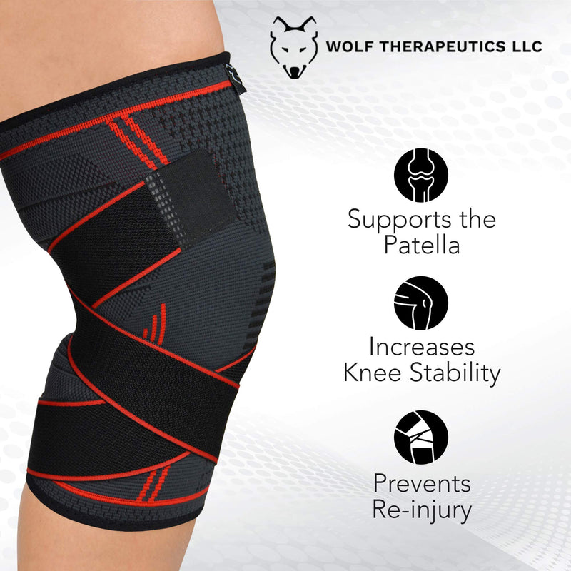 [Australia] - Dr. Wolf Knee Compression Sleeve - Adjustable Knee Wrap For Crossfit, Powerlifting, Basketball, Soccer, & Running - Provides Pain Relief & Patella Support For Men & Women With Arthritis & Knee Injury (Medium) Medium 14-16 Inch 