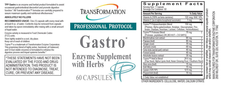 [Australia] - Gastro, Supplement with Herbs Formulated to Alleviate Gastrointestinal Discomfort and Promote Digestive Function, Support for Relief of Heart Burn Transformation Enzyme (60) 60 