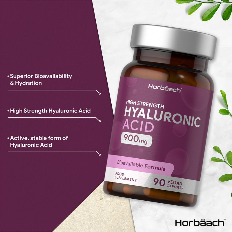 [Australia] - Hyaluronic Acid Supplement 900mg | 90 Vegan Capsules | High Strength Bioavailable Formula | No Artificial Preservatives | by Horbaach 