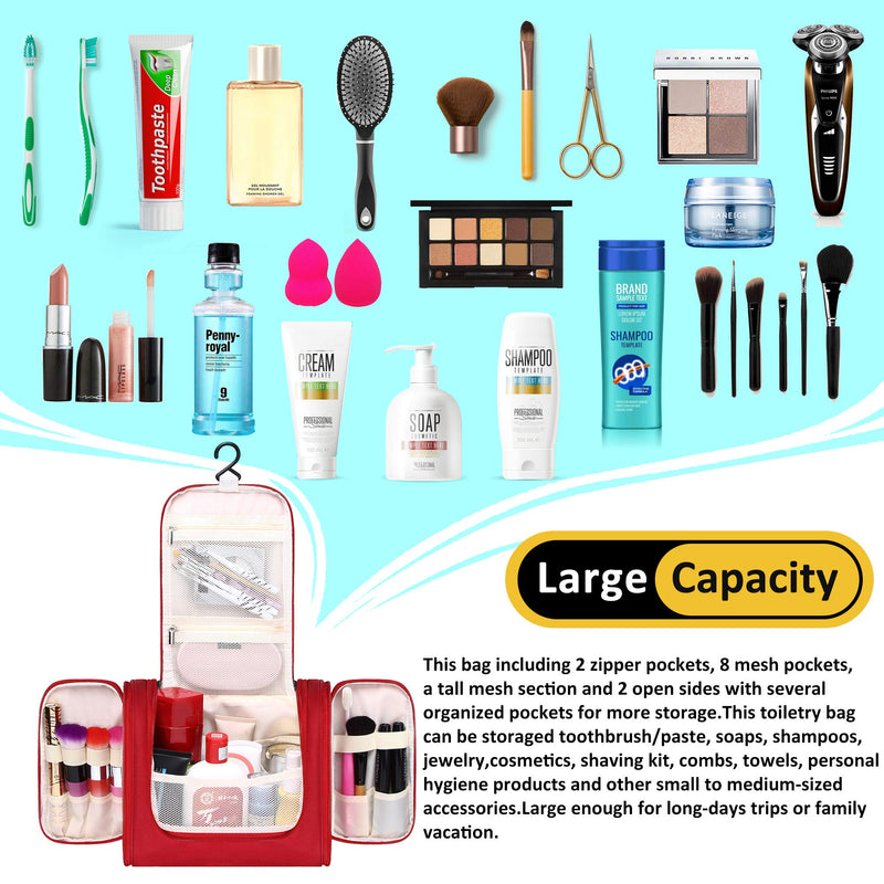 [Australia] - Hanging Travel Toiletry Bag for Women Makeup Organizer Kit Portable Travel Bag for Toiletries Cosmetics Bathroom Shower Hygiene Bag medium Red 