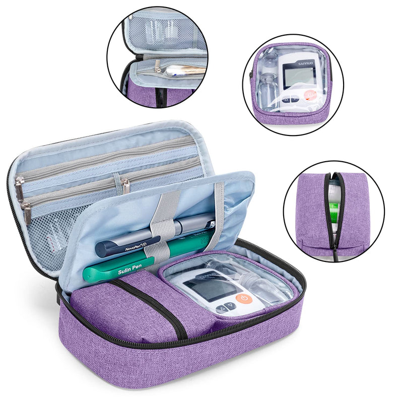 [Australia] - CURMIO Diabetic Supplies Bag for Glucose Meter, Medication, Insulin Pens and Other Diabetes Care Supplies, Diabetes Travel Organizer Case with Detachable Pouches, Purple (Bag Only) 