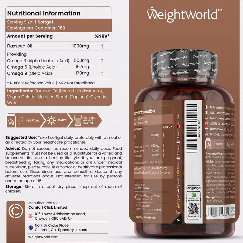 [Australia] - Flaxseed Oil Capsules Softgels 1000mg - 180 Vegan Softgels - Fish Oil Alternative - Cold Pressed Flaxseed Oil Omega 3 6 9 Capsules - Linseed Oil ALA & Linoleic Acid - Essential Fatty Acids Supplement 