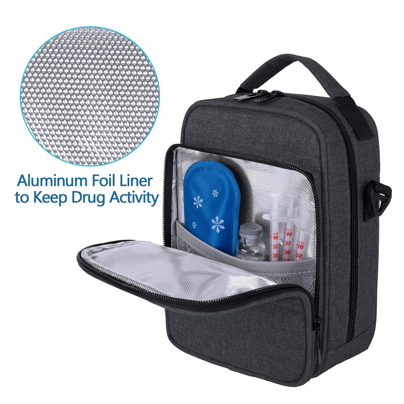 [Australia] - CURMIO Insulin Cooler Travel Case, Diabetic Medication Organizer Bag with Shoulder Strap for Insulin Pens and Diabetic Supplies, Black (Patented Design) 