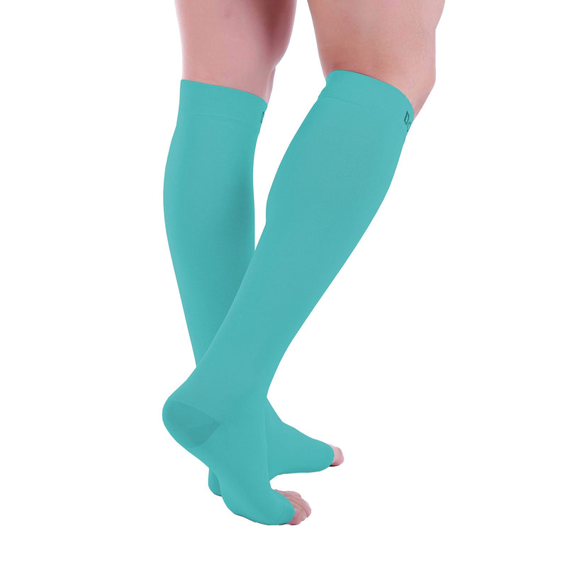 [Australia] - Doc Miller Open Toe Compression Socks 1 Pair 20-30mmHg Support Circulation Recovery Shin Splints Varicose Veins Teal XX-Large 