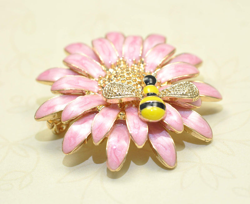 [Australia] - Gyn&Joy Beautiful Enamel Sun Flower Daisy Honey Bee Insect Brooch Pin Women Jewelry Accessories Collar Pin BZ182 Pink 