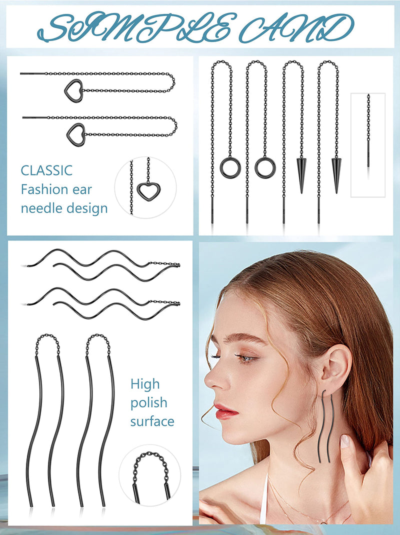 [Australia] - Drperfect 12Pairs Stainless Steel Threader Earrings for Women Chain Tassel Earrings Double Twist Wave Dangle Drop Chain Earrings Set Black 