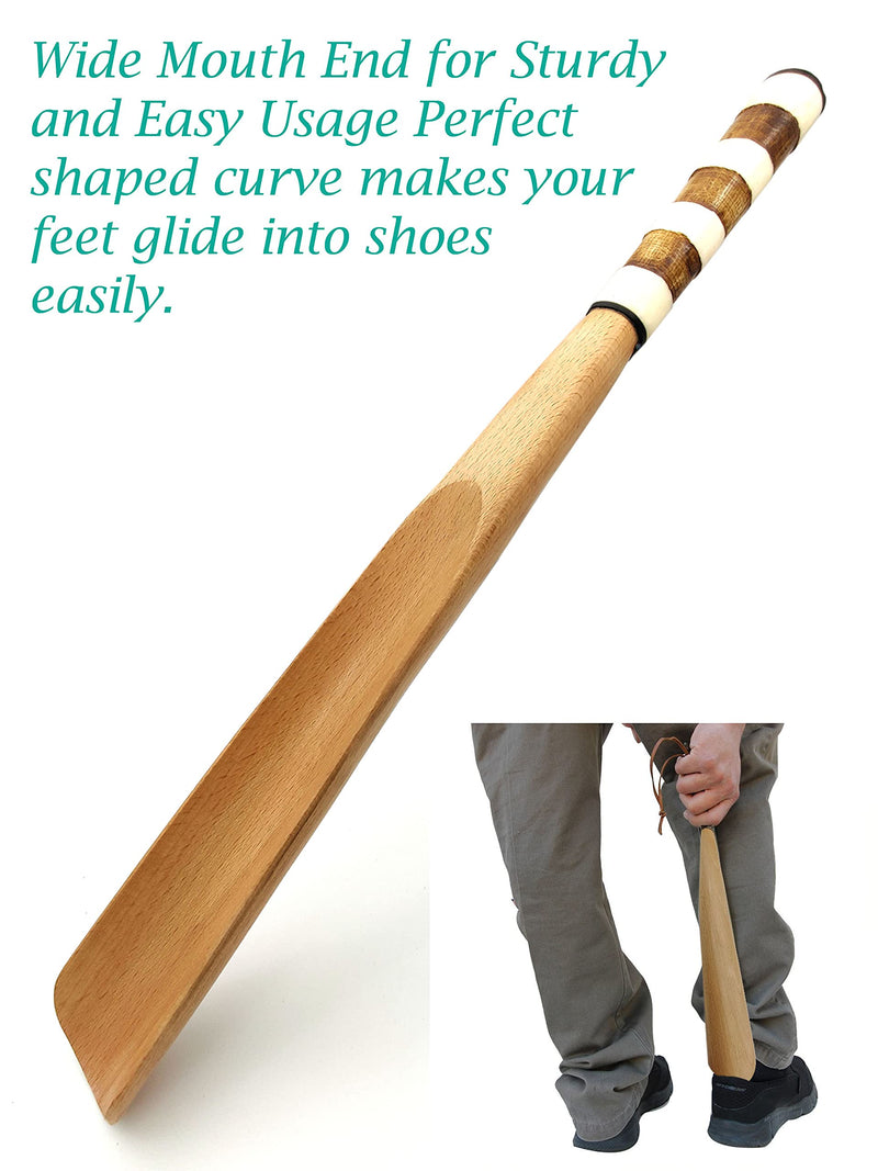 [Australia] - Shoehorn Made with wood and bone Handmade. Easy Grip Long handle Shoehorn for Men,Women White and Brown Strips 