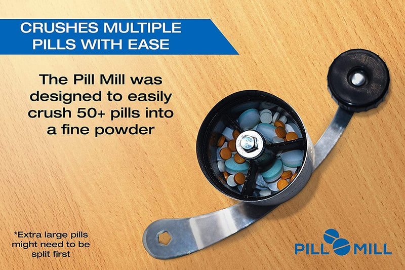 [Australia] - Pill Mill Pill Crusher - Crushes Multiple Tablets to a Fine Powder - Metal Medicine Grinder - Tablet Pulverizer Perfect for Travel - Great for Feeding Tube use, Pets or easier Medicine intake for Kids 