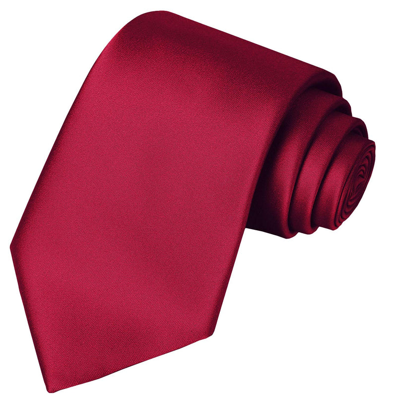 [Australia] - KissTies Solid Tie Set Satin Wedding Ties + Pocket Square + Gift Box Apple Red 