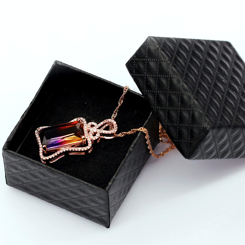 [Australia] - Uloveido Charm Created Rectangle Purple Gradient Tourmaline Pendant October Birth-Stone Necklace Rose Gold Plated Birthday Jewelry Gifts for Women Gift DN401 