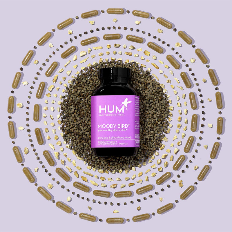 [Australia] - HUM Moody Bird - Mood Supplement for Women - Support for Cramps, Cravings, Irritability & Hormonal Balance - Chasteberry & Dong Quai Women's Monthly Support Supplement (60 Vegan Capsules) 