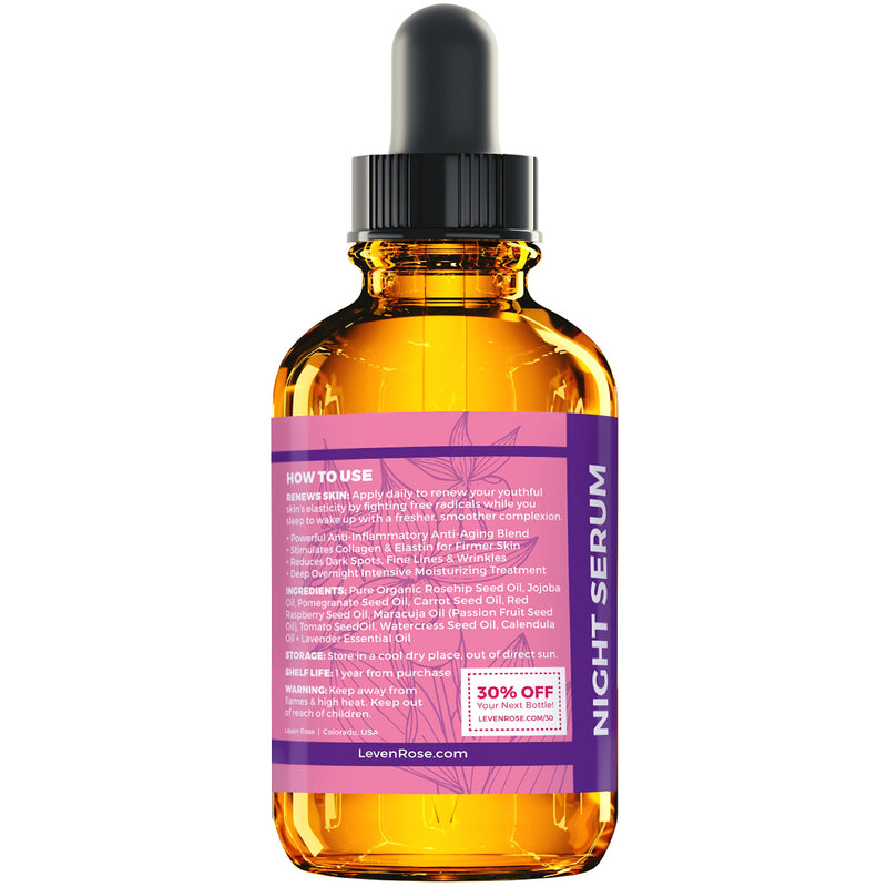 [Australia] - Rosehip Oil Night Serum by Leven Rose, 100% Pure Organic Natural Skin Renewal Brightening Complexion Anti Inflammatory Anti Aging 1 oz 
