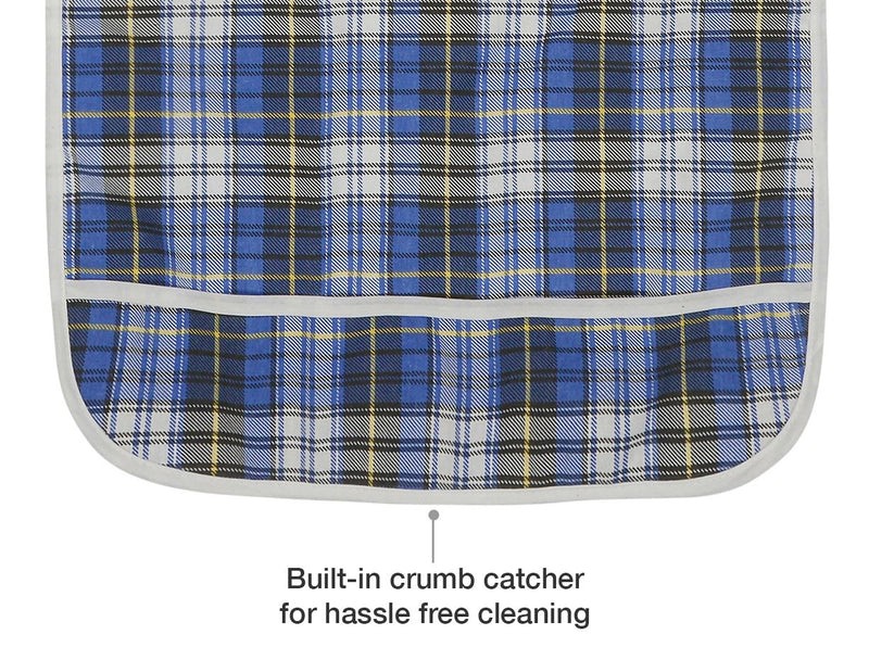 [Australia] - Modaliv Adult Bib - Reusable Clothing Protector - Waterproof - Crumb Catcher - Machine Washable - Extra Long Senior Men and Women Bibs for Eating (Blue) 