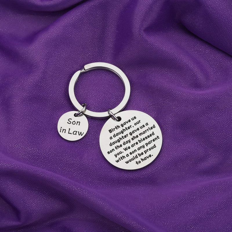 [Australia] - BAUNA Son in Law Gifts Keychain Stepson Gift Birth Gave Us a Daughter Our Daughter Gave Us a Son on The Day She Married You Wedding Gift for Son in Law Groom Gift Son Keychain 