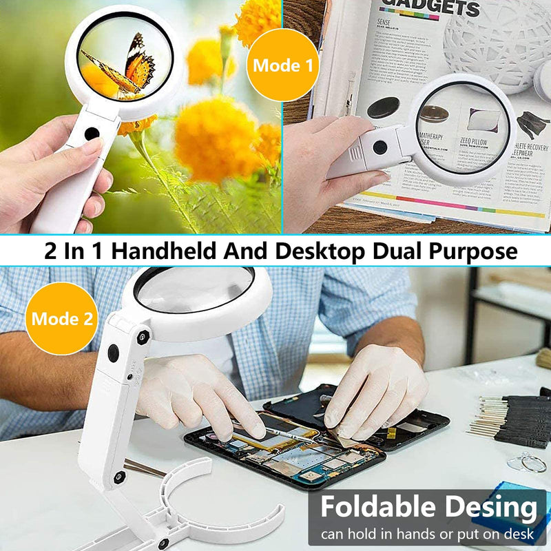 [Australia] - Magnifying Glass with Light and Stand - 2 in 1 Lightweight Magnifier with Light and Stand & Two-level Dimming Suitable for Reading, Repair, Needle Crafts, Puzzle & Hobby Fans 