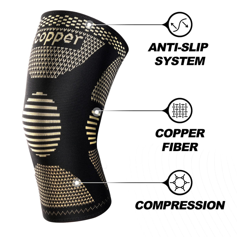[Australia] - Copper Knee Braces for Knee Pain(2 pack) - Knee Brace,Knee Compression Sleeves Support for Men & Women - Knee Pads for Running,Meniscus Tear,ACL,Arthritis,Joint Pain Relief,Working out Large Copper 