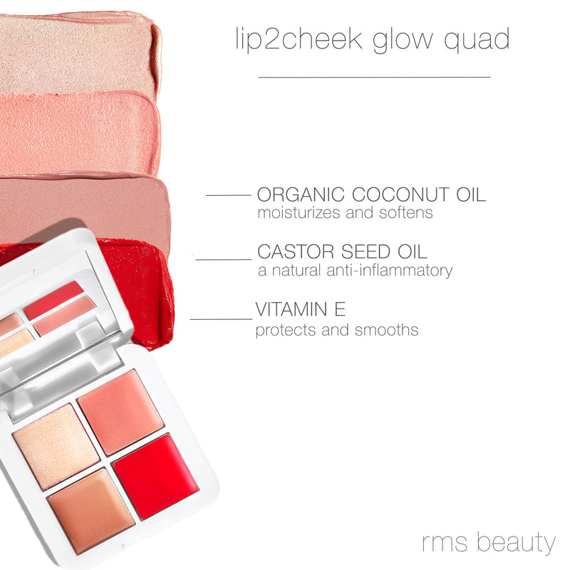 [Australia] - RMS Beauty Lip2Cheek Glow Quad Mini Palette - Travel-Friendly Lip, Cheek & Highlighter Set - Includes Three (3) Lip2Cheek Shades & Cream Luminizer (0.08 oz) 