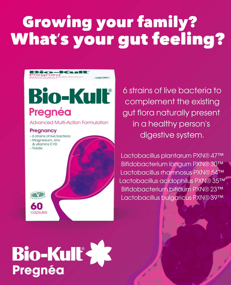 [Australia] - Bio-Kult Pregnéa - A Pregnancy Supplement for Prenatal, Pregnancy & Postnatal Support with Folic Acid, Vitamin D, Magnesium, Zinc, Vitamin C + 6 Strains of Live Bacteria, 60 Capsules 