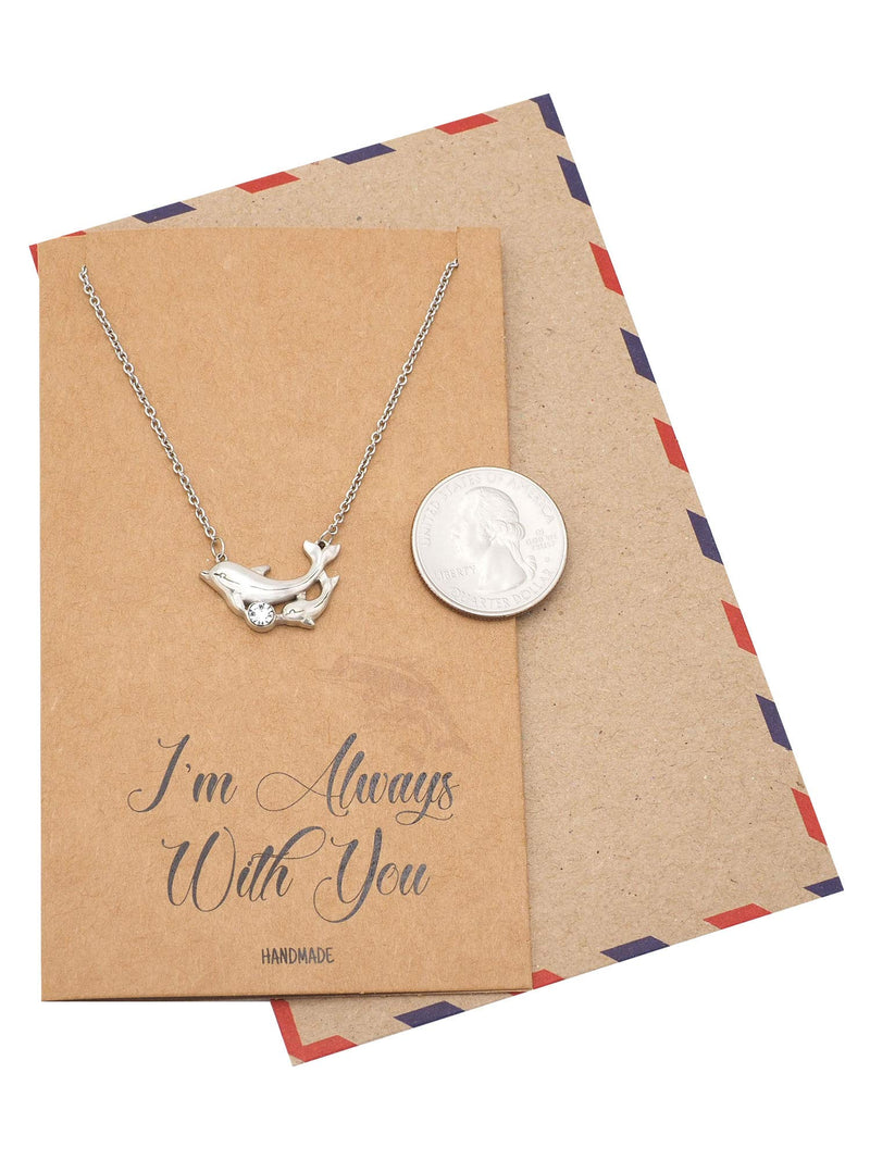 [Australia] - Quan Jewelry Mother Daughter Dolphin Pendant Necklace, Gifts for Mom, Necklace for Girls with Inspirational Quote on Greeting Card 