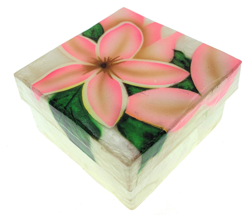 [Australia] - Kubla Craft Pink Plumeria Capiz Shell Keepsake Box, 3 Inches Square 