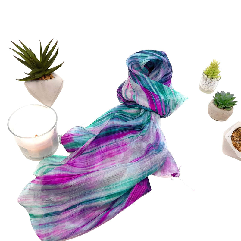 [Australia] - 100% Silk Scarf Hand Painted Green and Purple 
