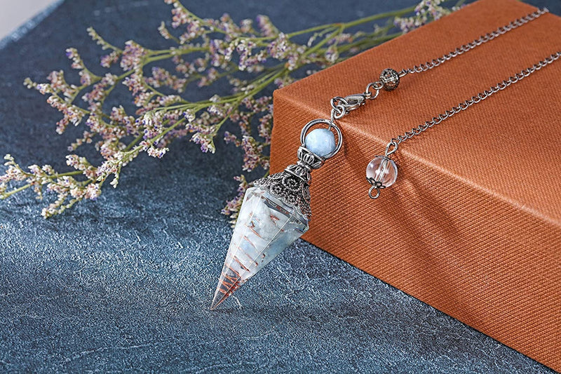 [Australia] - Jovivi Reiki Healing Crystal Pendulum Vintage Hexagonal Natural Gemstone Crystal Point Orgone Pendant Pendulum for Dowsing Divination Meditation Wicca Aquamarine 