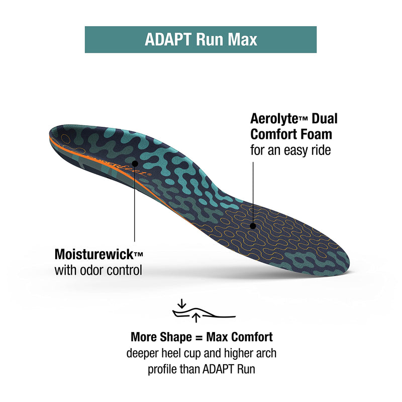 [Australia] - Superfeet Adapt Run Max - Cushioned Arch Support Insoles for Running Shoes - 11.5-13 Men / 12.5-14 Women Sea Pine 